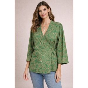 Shanghai Tang Shirt Women XL Green Pink Floral Cotton Top NWT Oriental Luxury